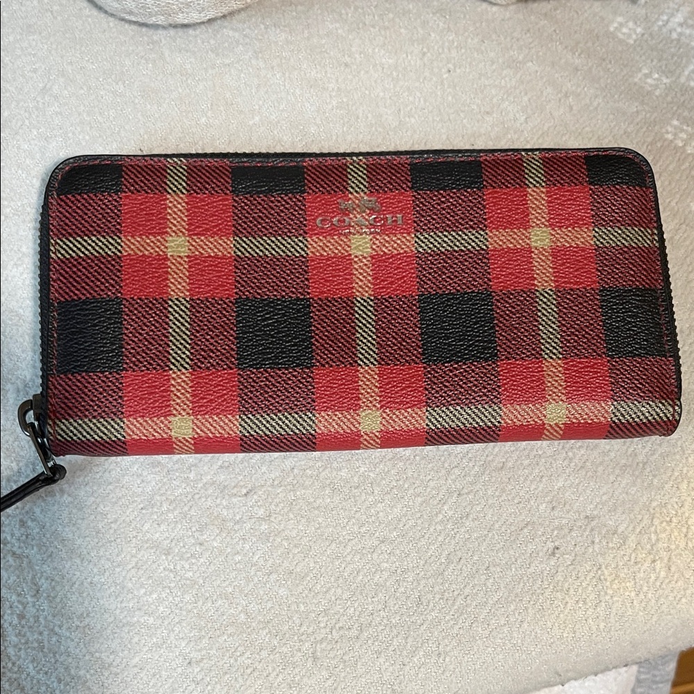 Coach Red and Black Plaid Wallet